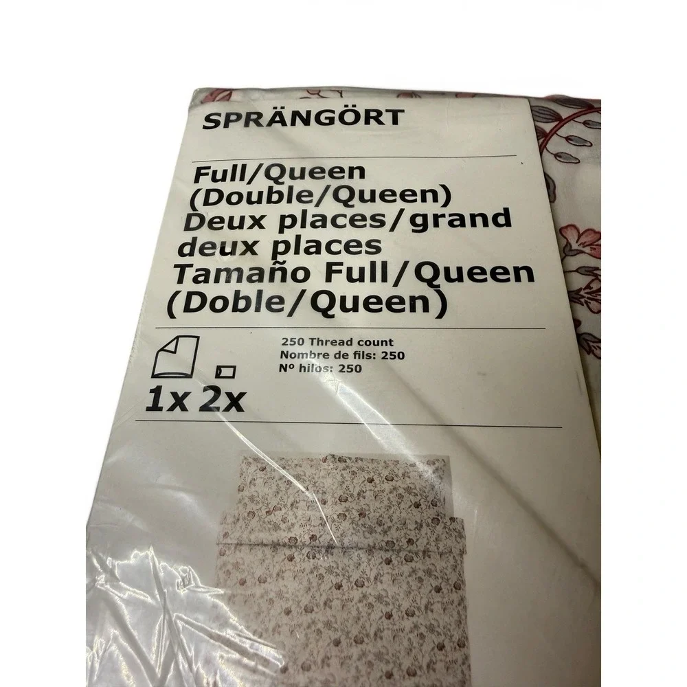 NEW IKEA Sprangort Queen Duvet Cover Floral 100% Cotton Pink Red White 2018 HTF